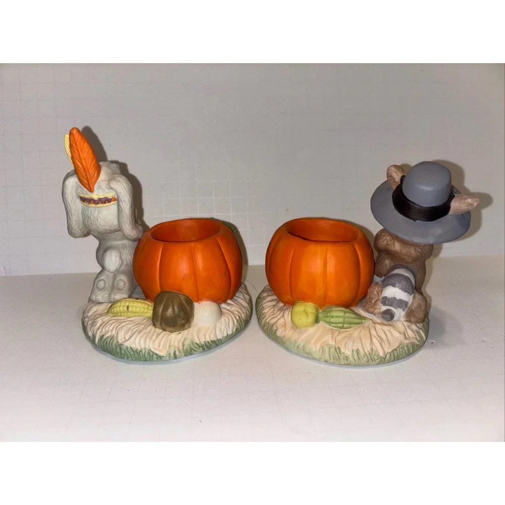 Vintage 1991 House Of Lloyd Peaceful Critter Pilgrims Votive Candle Holders